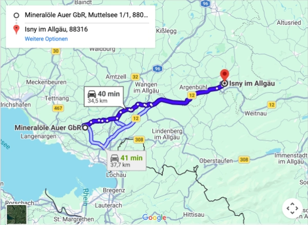 Anfahrtskarte nach Isny