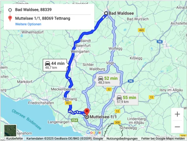 Anfahrtskarte nach Bad Waldsee