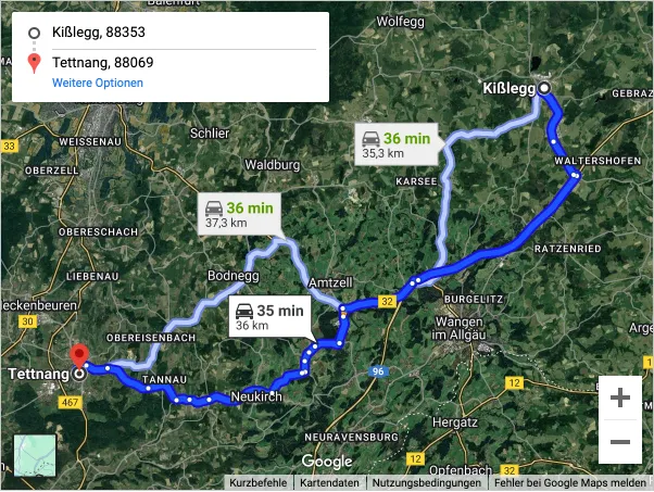 Anfahrtskarte nach Kißlegg