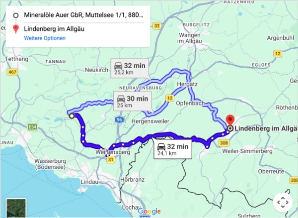 Anfahrtskarte nach Lindenberg im Allgäu